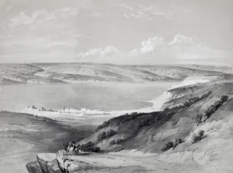Genesaretsjøen, fra reise til det hellige land, litografi av David Roberts (1796-1864)