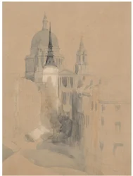 Skisse av St. Pauls katedral, London, fra Ludgate Circus