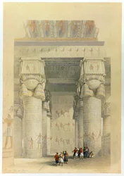 Utsikt fra under portikken til tempelet i Denderah, Egypt, 1800-tallet