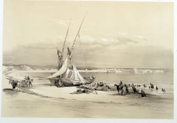Utsikt over byen Tyre (Tyre) i Libanon, tegning laget 27.04.1839 i "" Det hellige land", London 1849