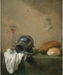 Stilleben med veltet mugge