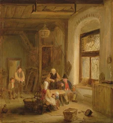 Interiør med figurer ved et vindu