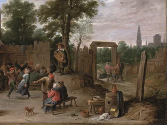 En landsbykermesse nær Antwerpen (olje på kobber)