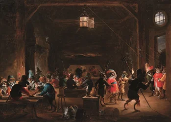 Vaktrom med aper, ca. 1633 (olje på panel)