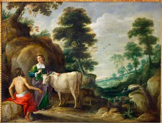 Io, forvandlet til en ku, blir gitt til Juno av Jupiter
