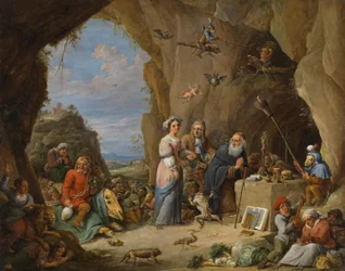 Fristelsen til den hellige Antonius (olje på kobber)