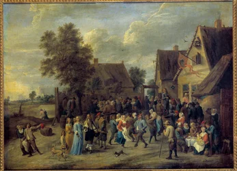Landsbyfest med aristokratisk ektepar Maleri av David Teniers II (1610-1690) Søn. 0,8x1,09 m.