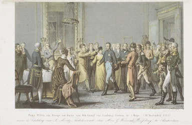 Prince of Orange hjemme hos greven av Limburg Stirum, 1813 Prins William av Orange hjemme hos greven av Limburg-Stirum i Haag. (30. november 1813) (tittel på objekt)