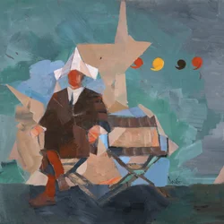 Marcel Broodthaers 25 (fire kommaer), 2025 (olje på lin)