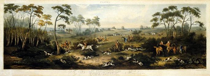 Revejakt, plate 1, gravert av Thomas Sutherland (1785-1838) 1817 (farge litho)