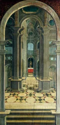 Perspektiv malt av Defendente Ferrari (1480 eller 1485-1540), på bakre del av koret fra 1500-tallet, Church of Saint Jerome, Biella, Italia
