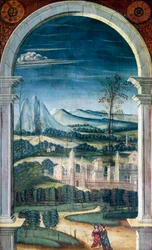 Perspektiv malt av Defendente Ferrari (1480 eller 1485-1540), på bakre del av koret fra 1500-tallet, Church of Saint Jerome, Biella, Italia