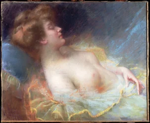 Ung kvinne sover (pastell)
