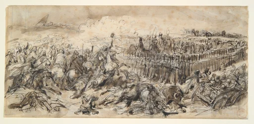 Battle Scene (Studie for The 2nd Light Cavalry som tåler arabernes angrep)