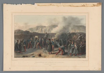 Beschieting van de Citadel, 1832 Batteribrudd i aksjon (tittel på objekt) Tegninger laget av livet ved beleiringen av Citadel of Antwerpen av Raffet (serietittel på objekt)