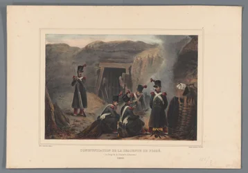 Militairen bij een mijngang, 1832 Kommunikasjon av grøftenedstigningen (tittel på objekt) Tegninger laget fra naturen ved beleiringen av Citadel of Antwerpen av Raffet (serietittel på objekt)