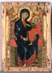 Tronet Madonna med barn og to engler, ca. 1300 (tempera på poppeltre)