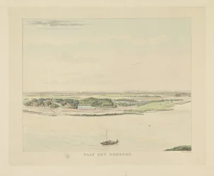 Utsikt over Waal nord for Nijmegen Mot nord (tittel på objekt) Severdigheter rundt byen Nijmegen (serietittel) Geldersch panorama eller rund utsikt over livet tegnet på belvedere i Nymegen (serietittel)