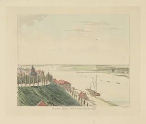 Utsikt over Valkhof og Waal nordvest for Nijmegen Mot nordvest (tittel på objekt) Severdigheter rundt byen Nijmegen (serietittel) Geldersch panorama eller rund utsikt over livet tegnet på belvedere i Nymegen (serietittel)