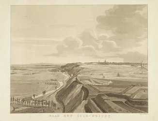 Utsikt over landskapet sørøst for Nijmegen Mot sørøst (tittel på objekt) Severdigheter rundt byen Nijmegen (serietittel) Geldersch panorama eller rund utsikt over livet tegnet på belvedere i Nymegen (serietittel)