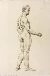 En studie av en mannsfigur, ca. 1906–07 (svart kritt på papir)