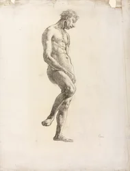 Stående mannlig naken, ca. 1906–08 (svart kritt på papir)