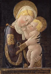 Jomfru og barn, ca. 1450 (malt stukk)
