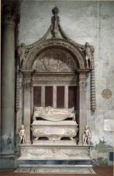 Carlo Marsuppinis gravmonument (1399-1453), kansler i Den florentinske republikk, laget av Desiderio da Settignano (ca. 1430-1464), omkring 1453. Firenze, Chiesa di Santa Croce