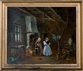 Interiør med figurer (olje på lerret)