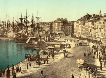 Old Harbour (Vieux-Port), Marseilles, Frankrike, ca. 1890-1900 (fotokrom)