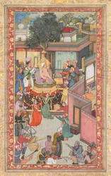 Omskjæringsseremoni for Akbars sønner, maleri 126 fra en Akbar-nama-bok av Akbar..., ca. 1602-3.