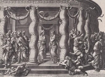 Kristus og kvinnen tatt i utroskap, 1575 utgitt på nytt 1613.