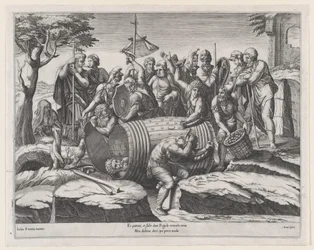 Mirror of Roman Magnificence: Marcus Atilius Regulus in a Barrel, sent på 1500-tallet