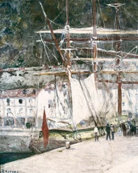 "" Utsikt over havnen i San Sebastian (San Sebastian, San Sebastian) i Spania "" Maleri av Dario de Regoyos (1875-1913) San Sebastian. San Telmo kommunale museum