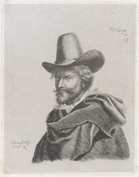 Portrett av Peter Paul Rubens med kappe og topphatt