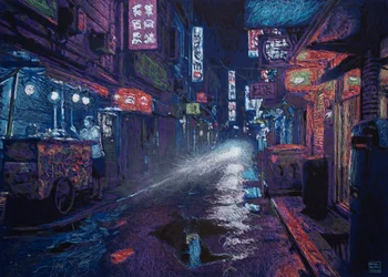 Callejón HK, 2025 (akryl, blekk og blyant på stoff)