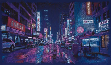 Stimuli på en aveny i Hongkong, 2025 (akryl, blekk og blyant på stoff)