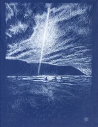Cueva-stranden i Asturias, 2024 (akryl på stoff)