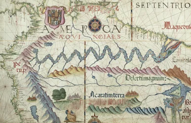 Nord-Sør-Amerika, detalj fra et verdensatlas, 1565