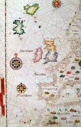 De britiske øyer, Iberia og Nordvest-Afrika, detalj fra et verdensatlas, 1565