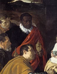 Tilbedelsen av de hellige tre konger. Detalj av de vise kongenes hoder. Maleri av Diego Velázquez (1599-1660)