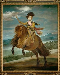 Infante Baltasar Carlos, sønn av kong Felipe IV og dronning Isabella, til hest (maleri på lerret)
