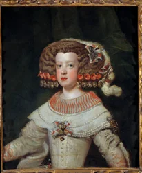 Portrett av Infante Marie Therese (1638-1683) fremtidig dronning av Frankrike Maleri av Diego Velasquez (1599-1660) Søn fra 1600-tallet. 0,71x0,6 m - Portrett av Infanta Marie Therese (1638-1683), fremtidig dronning av Frankrike. Maleri av Diego Velasquez 