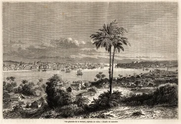 Generell oversikt over Havana, Cubas hovedstad, tegning av Lancelot for å illustrere reisen til øya Cuba, i 1859, av Richard Dana (1815-1882). Gravering i "" Le tour du monde, nouveau journal des voyages"" Paris