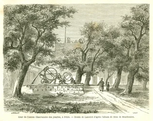 Utsikt over gårdsplassen til det tidligere jesuittobservatoriet i Pekin (Beijing), Kina. Gravering av Lancelot, i "" Le Tour du Monde, Nouveau journal des Voyages", redigert av Edouard Charton, Paris