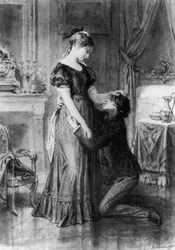 Illustrasjon for Confession of Child of Century, roman av Alfred de Musset (1810-1857), gravering etter tegning av Diogene Ulyssee Napoleon Maillart (1840-1926)