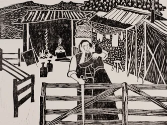Siegfried amp; Sieglinde, Hunding#39;s Hut, Wagner#39;s Ring Cycle, 2024 (Linocut)