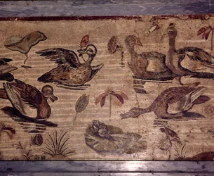 Romersk mosaikk fra Pompeii av ender og frosker i en vannhage, 1. århundre