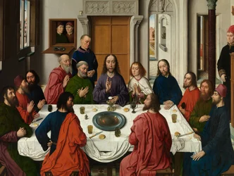 Detalj av Triptych of the Last Supper, fra altertavlen til det hellige sakrament, ca. 1464-68 (olje på panel)