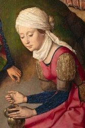 Sognekirke (Parochiekerk Sint-Pieter). Maleri. Siste måltid. Dirk Bouts. 1464-1468. Detalj. Høyre panel.